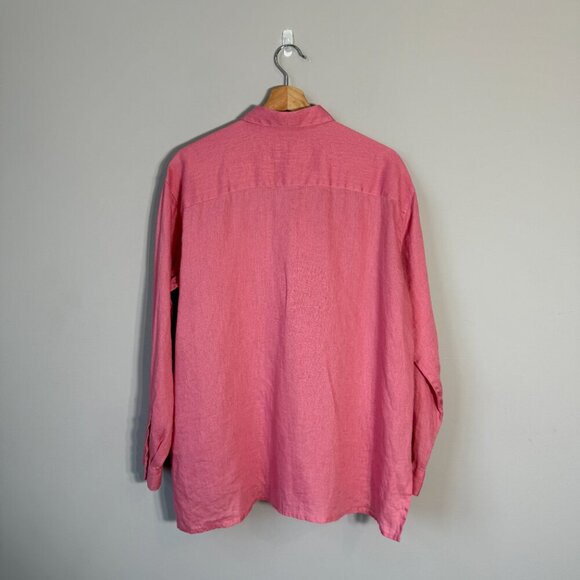 J. Jill Love Linen Long Sleeve Button Down Shirt Blouse Women's Medium Pink - Picture 3 of 12